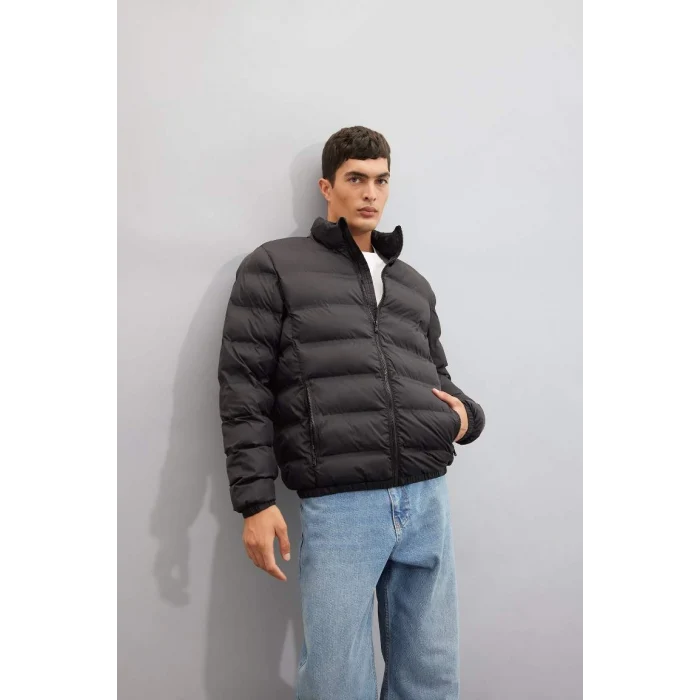 C4856 Dik Yaka Şişme Mont Fermuarlı Çift Cepli Mevsimlik Hafif