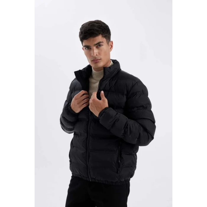 C4856 Dik Yaka Şişme Mont Fermuarlı Çift Cepli Mevsimlik Hafif