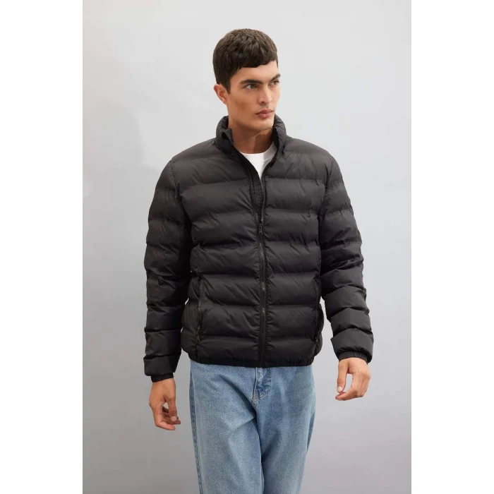 C4856 Dik Yaka Şişme Mont Fermuarlı Çift Cepli Mevsimlik Hafif