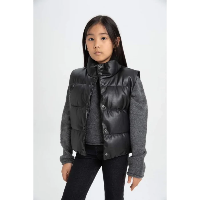 C4973 Su İtici Dik Yaka Çıtçıtlı Suni Deri Şişme Yelek