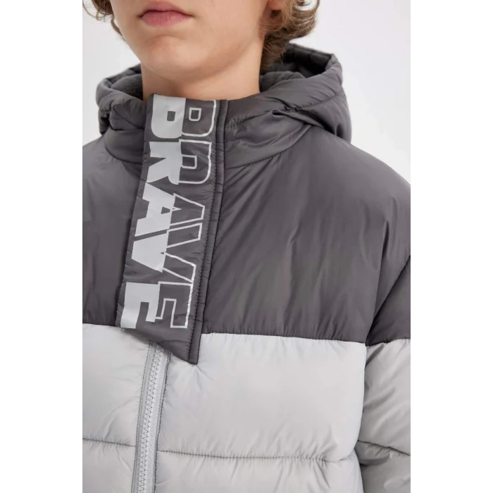 C5509 Su İtici Kapüşonlu Polar Astarlı Fermuarlı Cepli Mont