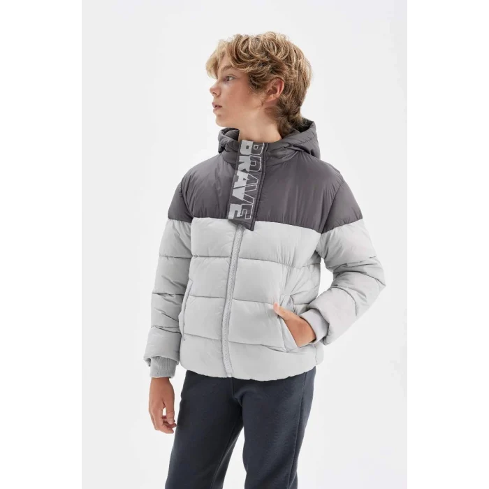 C5509 Su İtici Kapüşonlu Polar Astarlı Fermuarlı Cepli Mont