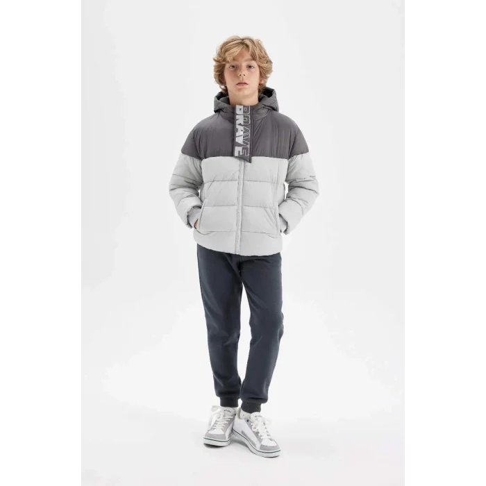 C5509 Su İtici Kapüşonlu Polar Astarlı Fermuarlı Cepli Mont