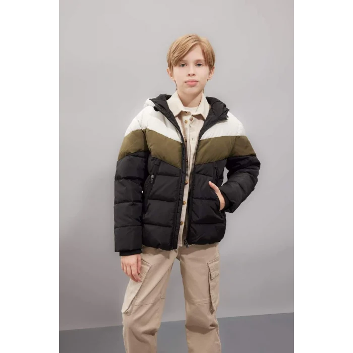 C5511 Su İtici Kapüşonlu Fermuarlı Cepli Polar Astarlı Mont