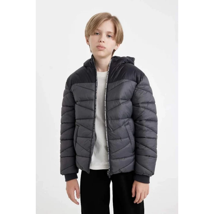 C5519 Su İtici Kapüşonlu Fermuarlı Cepli Polar Astarlı Mont