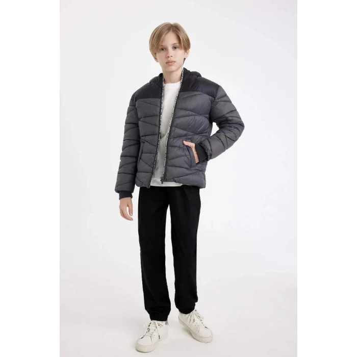 C5519 Su İtici Kapüşonlu Fermuarlı Cepli Polar Astarlı Mont