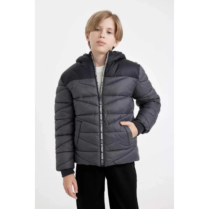 C5519 Su İtici Kapüşonlu Fermuarlı Cepli Polar Astarlı Mont