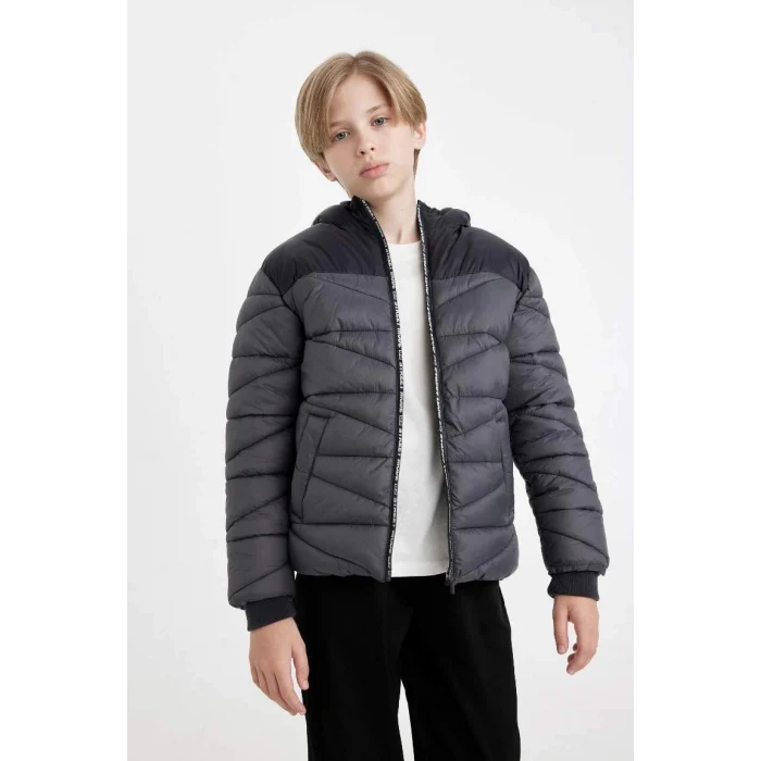 C5519 Su İtici Kapüşonlu Fermuarlı Cepli Polar Astarlı Mont