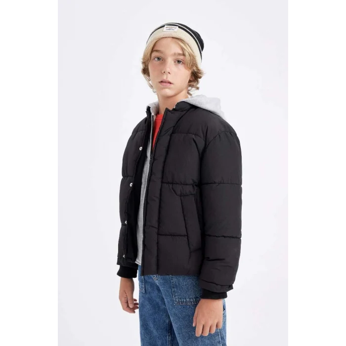 C5569 Su İtici Çıkarılabilir Kapüşonlu Fermuarlı Çıtçıt Kapamalı Cepli Şişme Mont