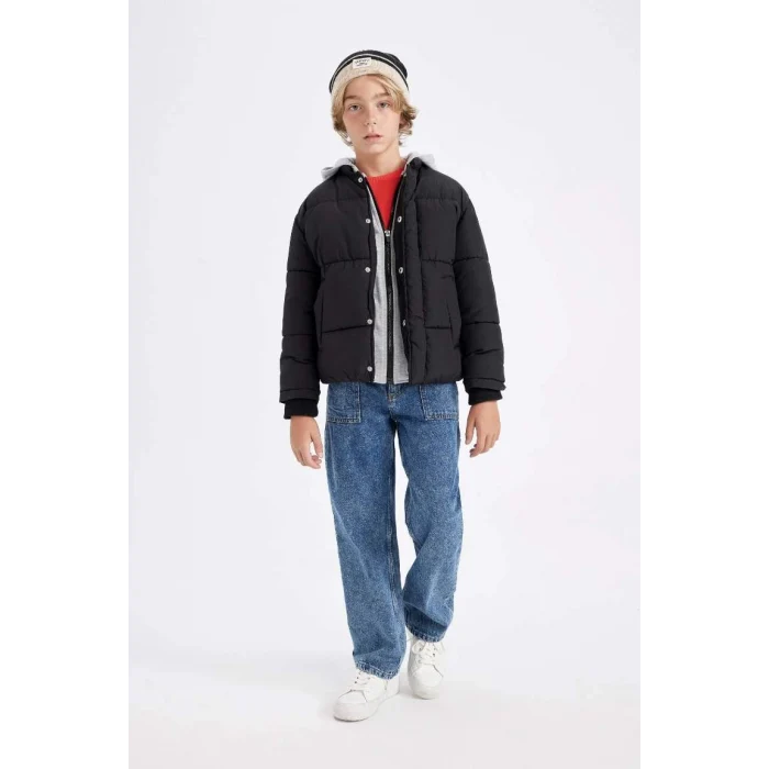 C5569 Su İtici Çıkarılabilir Kapüşonlu Fermuarlı Çıtçıt Kapamalı Cepli Şişme Mont