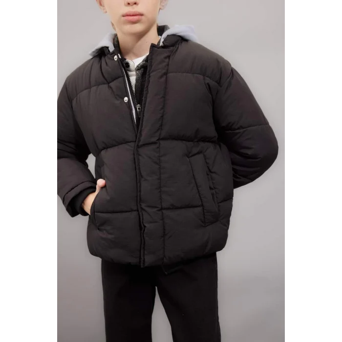 C5569 Su İtici Çıkarılabilir Kapüşonlu Fermuarlı Çıtçıt Kapamalı Cepli Şişme Mont