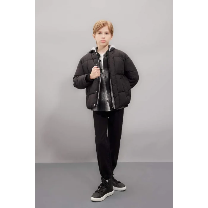 C5569 Su İtici Çıkarılabilir Kapüşonlu Fermuarlı Çıtçıt Kapamalı Cepli Şişme Mont