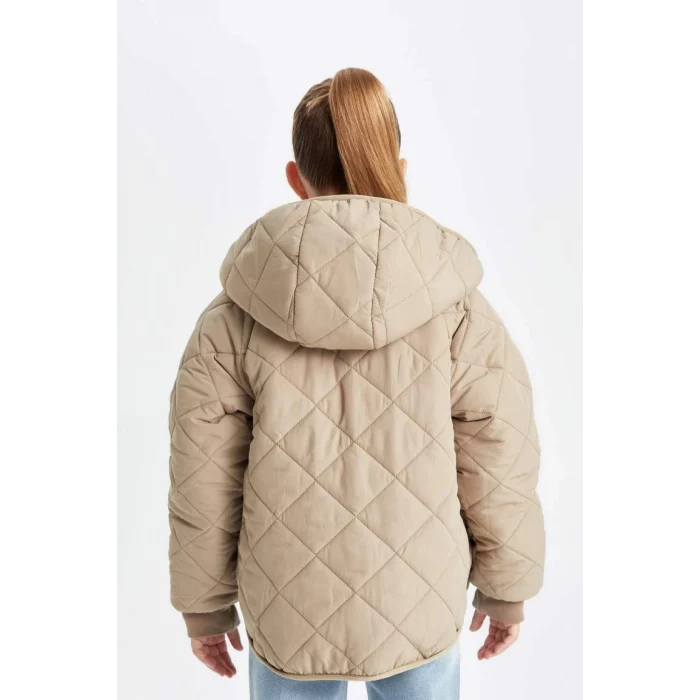 C5770 Çift Taraflı Fermuarlı Kapüşonlu Cepli Pelüş Mont