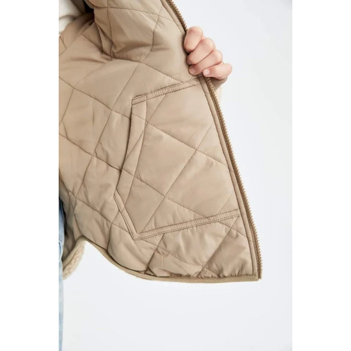 C5770 Çift Taraflı Fermuarlı Kapüşonlu Cepli Pelüş Mont