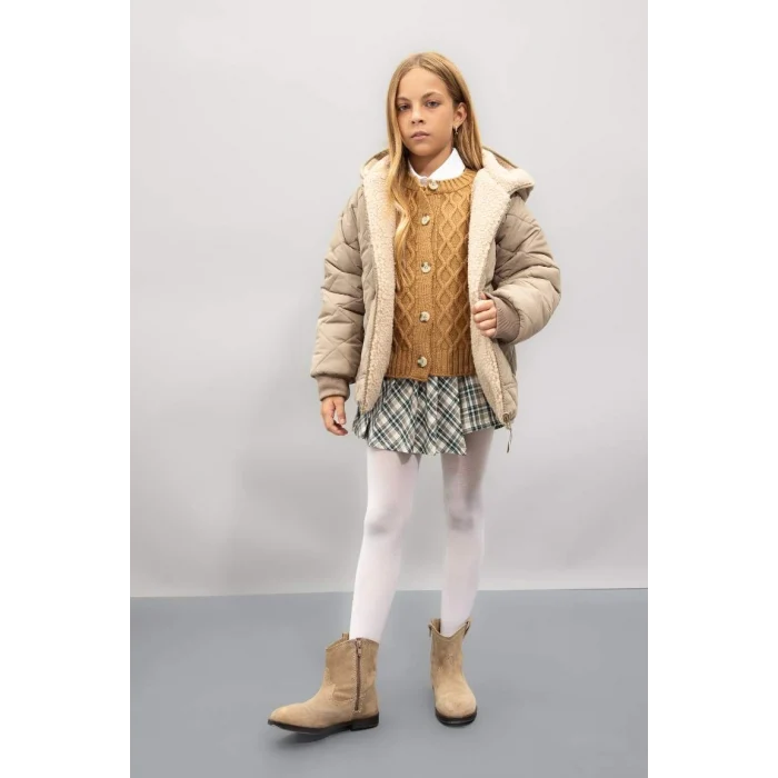 C5770 Çift Taraflı Fermuarlı Kapüşonlu Cepli Pelüş Mont