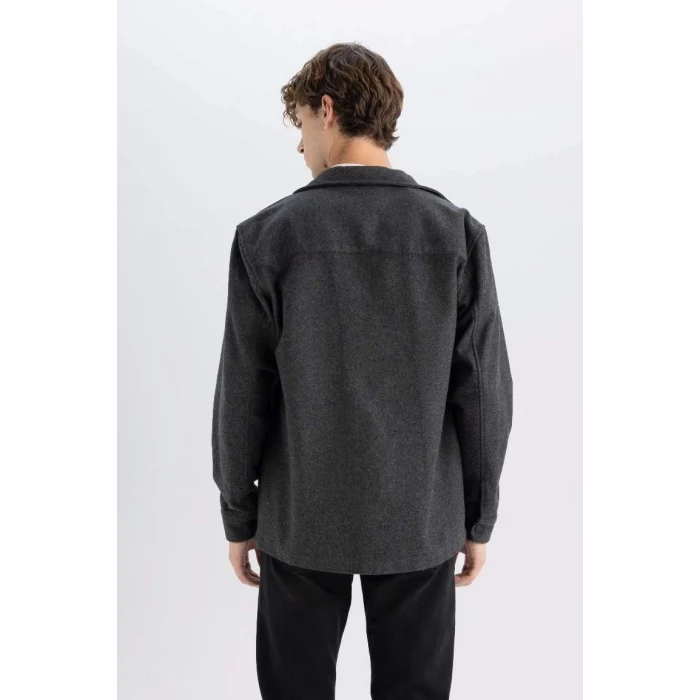 C5961 Relax Fit Akrilik Karışımlı Basic Düz Uzun Kollu Gömlek Ceket