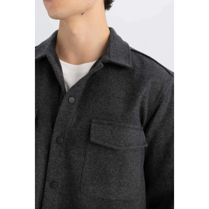 C5961 Relax Fit Akrilik Karışımlı Basic Düz Uzun Kollu Gömlek Ceket