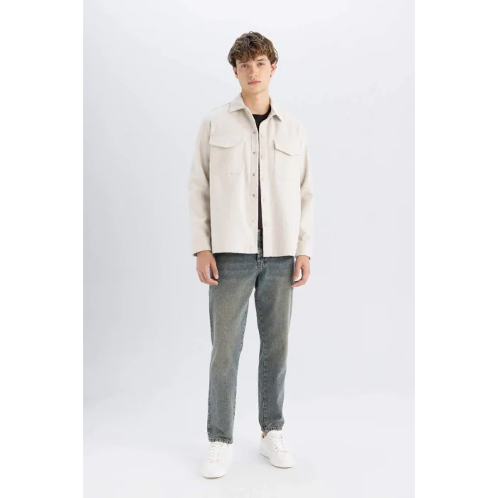 C5961 Relax Fit Akrilik Karışımlı Düz Uzun Kollu Gömlek Ceket