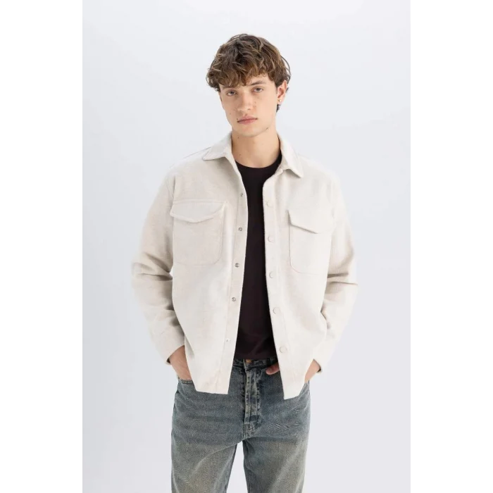 C5961 Relax Fit Akrilik Karışımlı Düz Uzun Kollu Gömlek Ceket