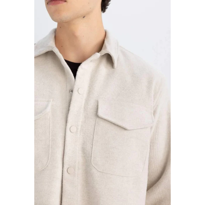 C5961 Relax Fit Akrilik Karışımlı Düz Uzun Kollu Gömlek Ceket