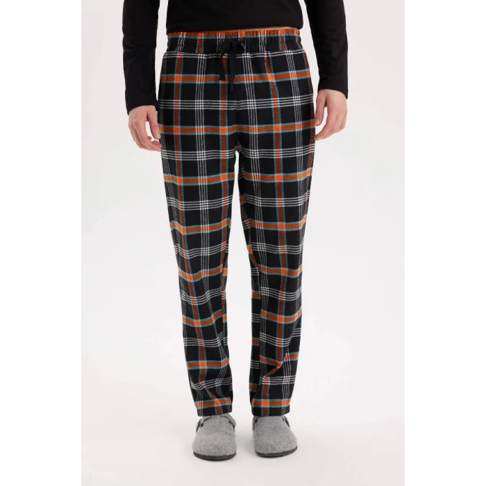 C6122 Regular Fit Bisiklet Yaka Basic Düz Uzun Kollu Üst Kareli Uzun Alt Pijama Takımı