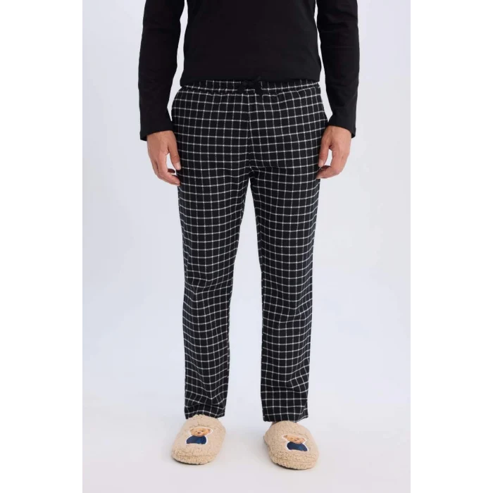 C6124 Regular Fit Bisiklet Yaka Uzun Kollu Üst Kareli Uzun Alt Pijama Takımı