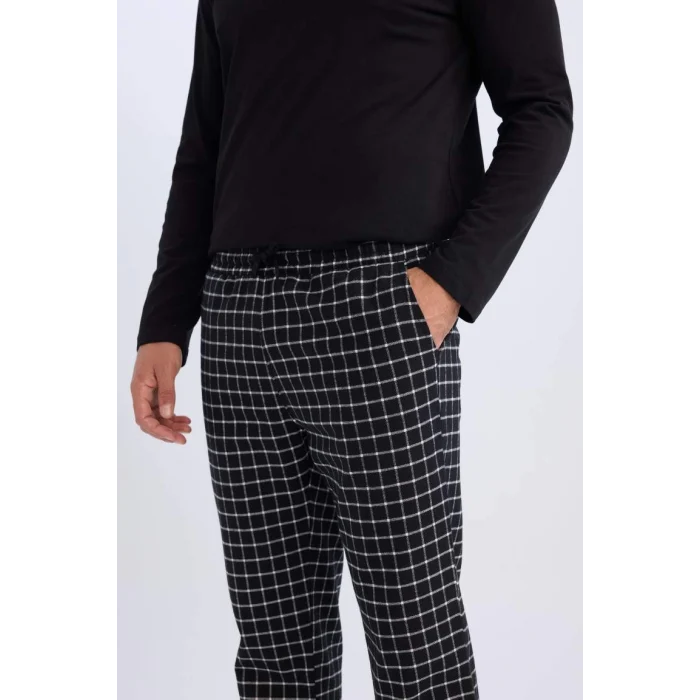 C6124 Regular Fit Bisiklet Yaka Uzun Kollu Üst Kareli Uzun Alt Pijama Takımı