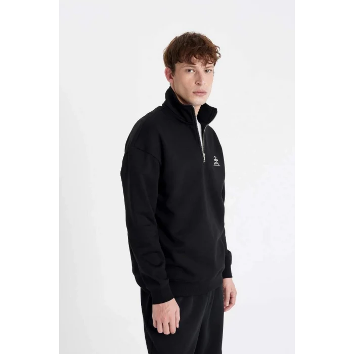 C6132 Comfort Regular Fit Rahat Kalıp Dik Yaka Yarım Fermuarlı Baskılı Sweatshirt