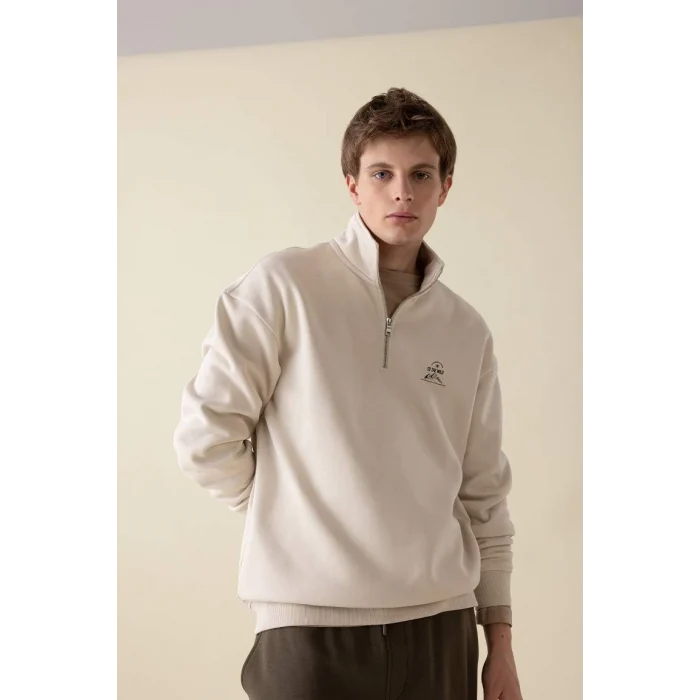 C6132 Comfort Regular Fit Rahat Kalıp Dik Yaka Baskılı Sweatshirt