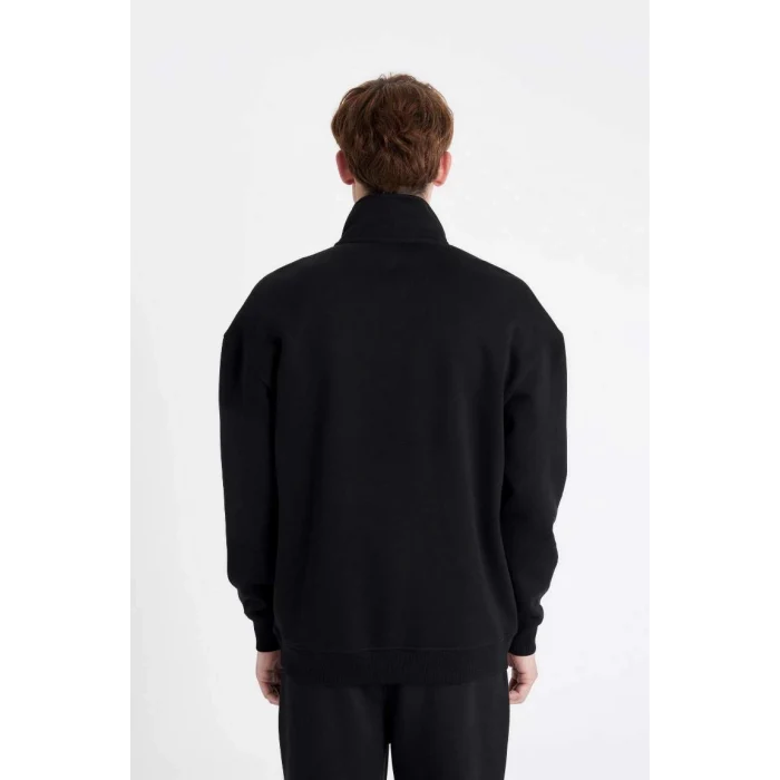 C6132 Comfort Regular Fit Rahat Kalıp Dik Yaka Yarım Fermuarlı Baskılı Sweatshirt