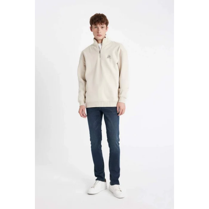 C6132 Comfort Regular Fit Rahat Kalıp Dik Yaka Baskılı Sweatshirt