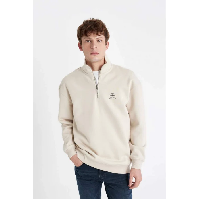 C6132 Comfort Regular Fit Rahat Kalıp Dik Yaka Baskılı Sweatshirt