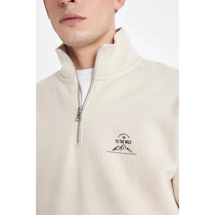 C6132 Comfort Regular Fit Rahat Kalıp Dik Yaka Baskılı Sweatshirt