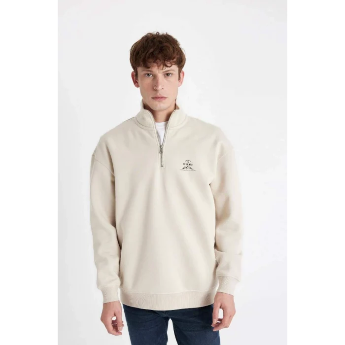 C6132 Comfort Regular Fit Rahat Kalıp Dik Yaka Baskılı Sweatshirt