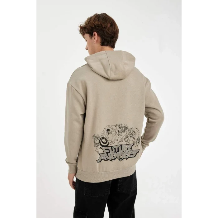 C6515 Marvel Avengers Boxy Fit Kapüşonlu Sırt Baskılı Sweatshirt