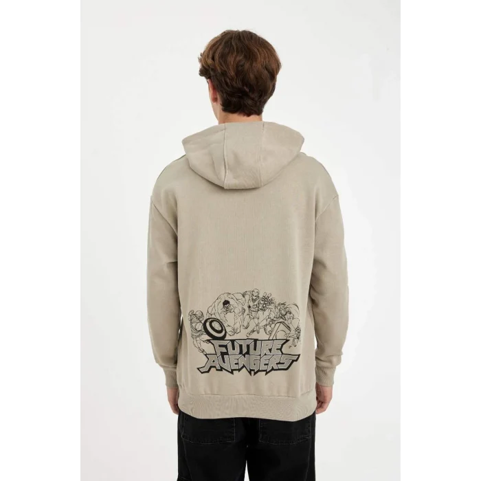 C6515 Marvel Avengers Boxy Fit Kapüşonlu Sırt Baskılı Sweatshirt