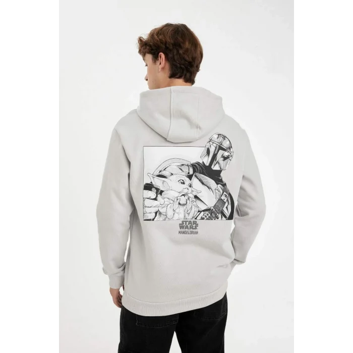 C6525 Star Wars-Mandalorian Regular Fit Kapüşonlu Sırt Baskılı Sweatshirt