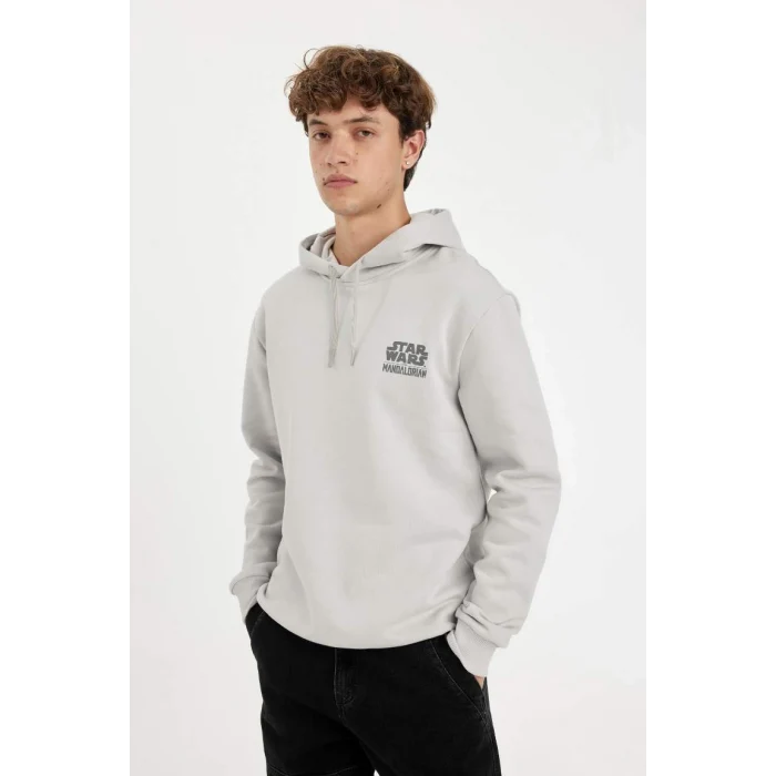 C6525 Star Wars-Mandalorian Regular Fit Kapüşonlu Sırt Baskılı Sweatshirt