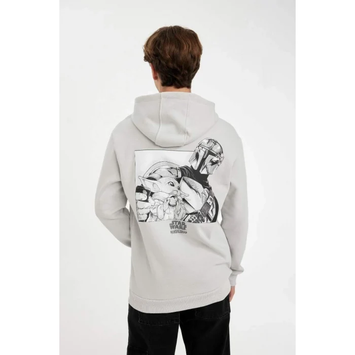 C6525 Star Wars-Mandalorian Regular Fit Kapüşonlu Sırt Baskılı Sweatshirt