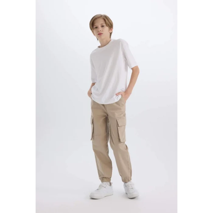 C6623 Kargo Cepli Beli Bağcıklı Lastikli Paça Jogger Paça Gabardin Pantolon