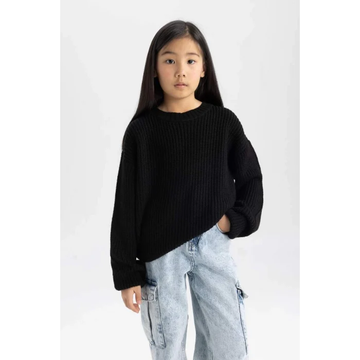 C6909 Siyah Standart Fit Bisiklet Yaka Basic Düz Triko Kazak