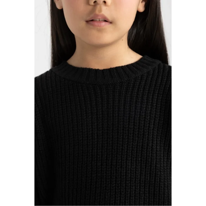 C6909 Siyah Standart Fit Bisiklet Yaka Basic Düz Triko Kazak