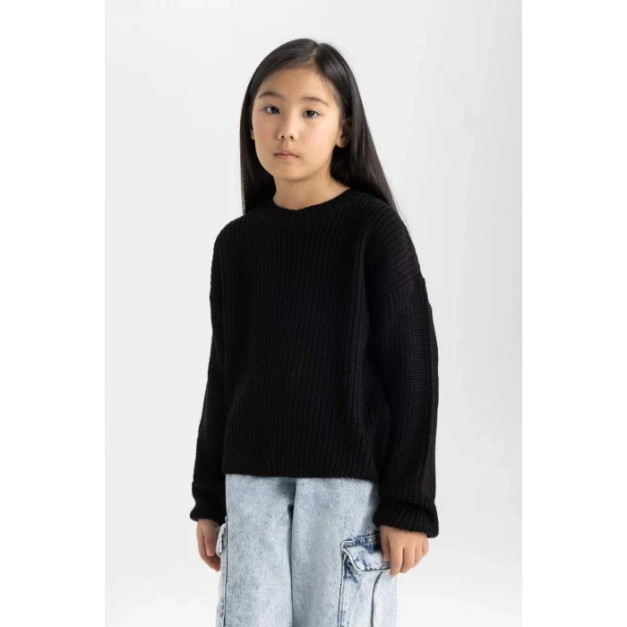 C6909 Siyah Standart Fit Bisiklet Yaka Basic Düz Triko Kazak