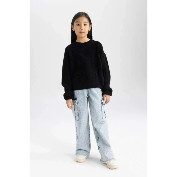 C6909 Siyah Standart Fit Bisiklet Yaka Basic Düz Triko Kazak