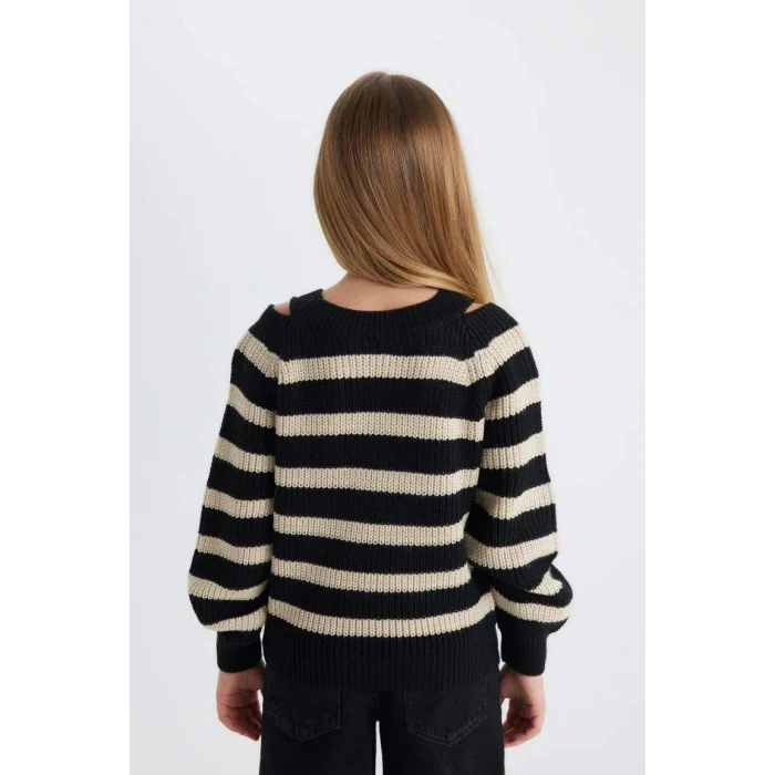 C6929 Standart Fit Çizgili Bisiklet Yaka Triko Kazak