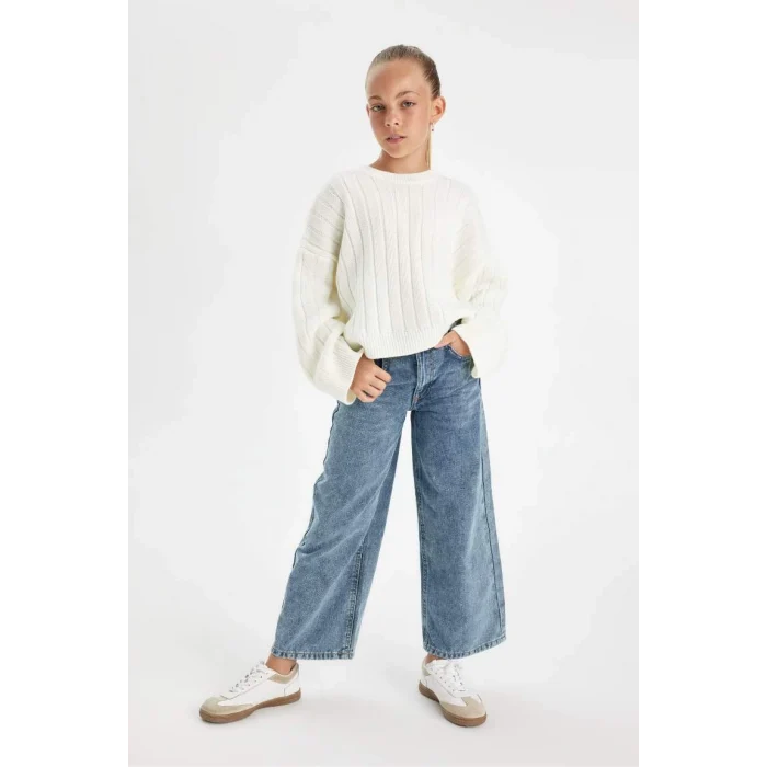 C6945 Oversize Geniş Kalıp Bisiklet Yaka Basic Düz Triko Kazak