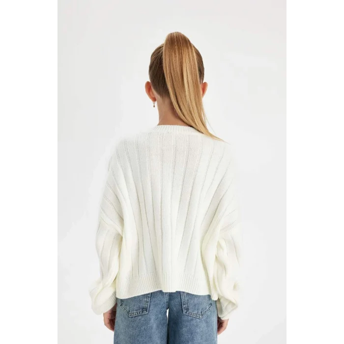 C6945 Oversize Geniş Kalıp Bisiklet Yaka Basic Düz Triko Kazak