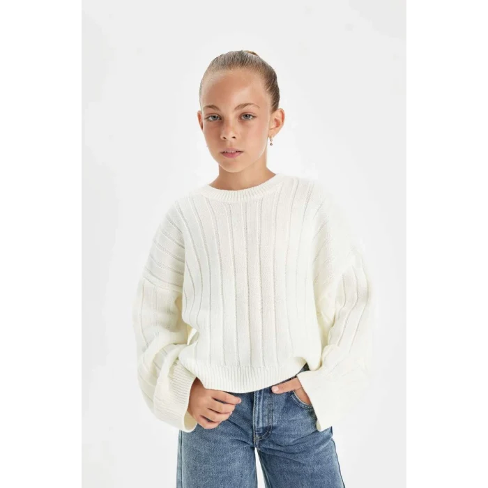 C6945 Oversize Geniş Kalıp Bisiklet Yaka Basic Düz Triko Kazak