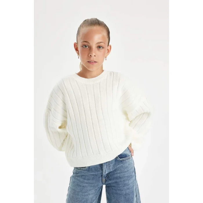 C6945 Oversize Geniş Kalıp Bisiklet Yaka Basic Düz Triko Kazak