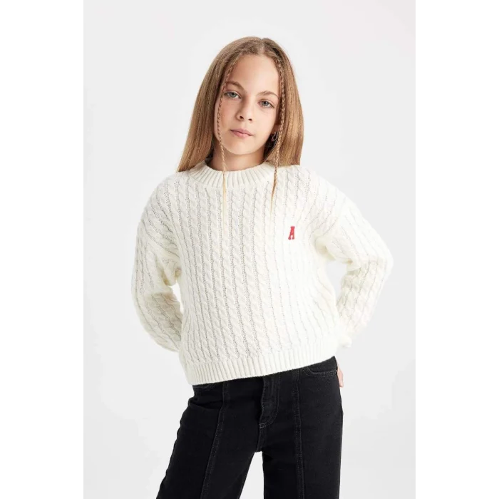 C6973 Ekru Standart Fit Bisiklet Yaka Triko Kazak